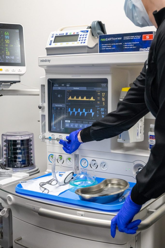 A cart of sedation dentistry equipment.